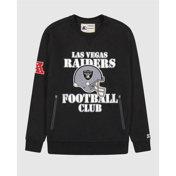 NEW STARTER men's las vegas raiders crew neck sweatshirt with zip pockets in bla